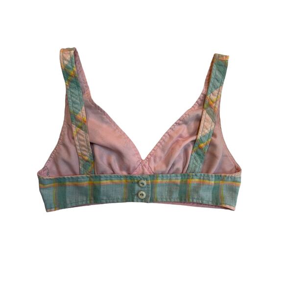 Womens Bikini Top Multicolor Plaid Adjustable Button Strap and Back Swimwear XXS - Picture 2 of 5